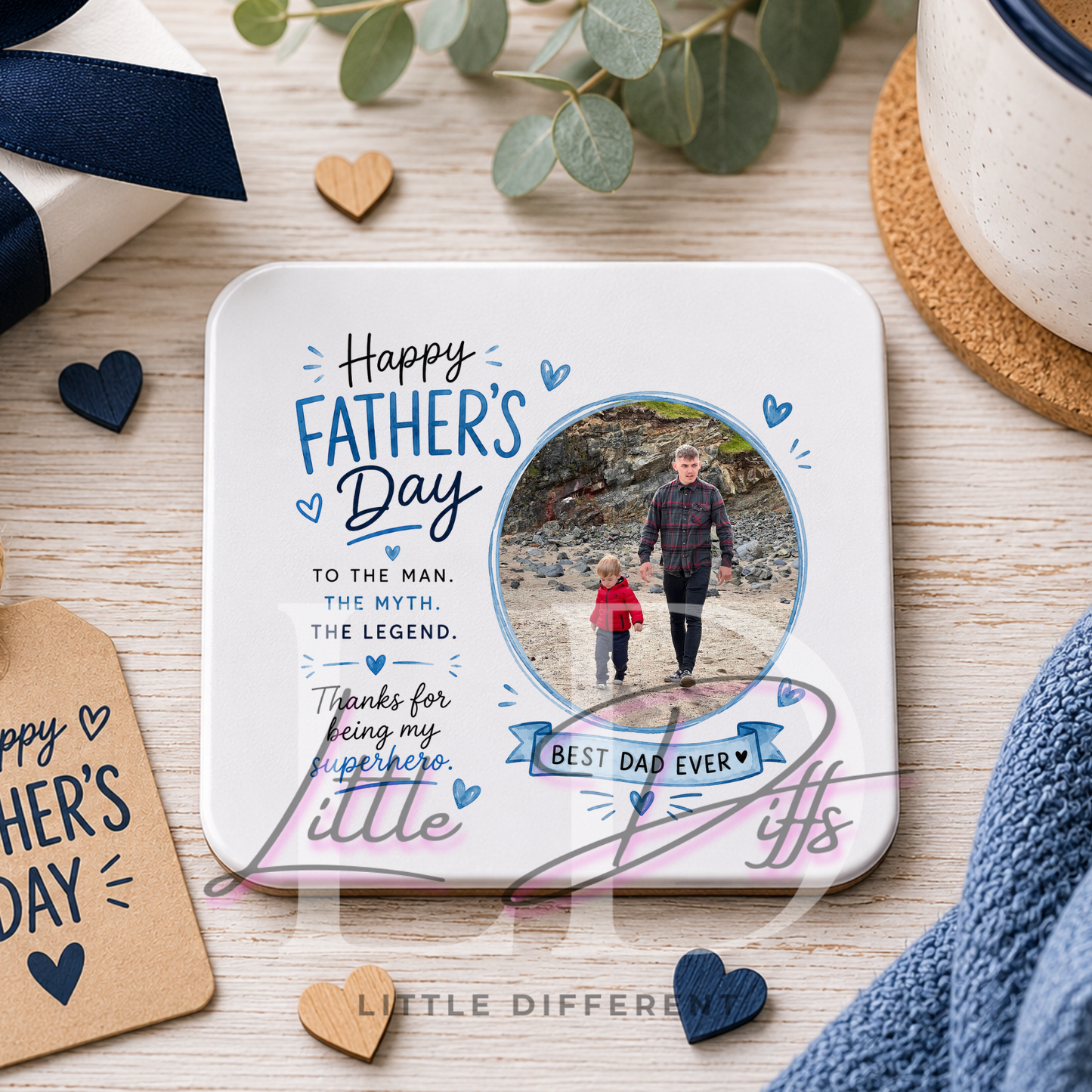 Personalised Father's Day Photo Coaster | Best Dad Ever Coaster | Custom Photo Gift for Dad