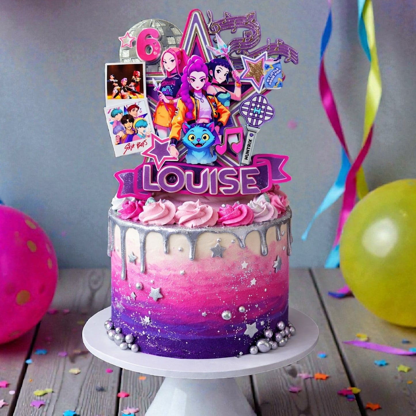 Kpop Demon Hunters Inspired Cake Topper – Personalized Music Theme Birthday Cake Decorations