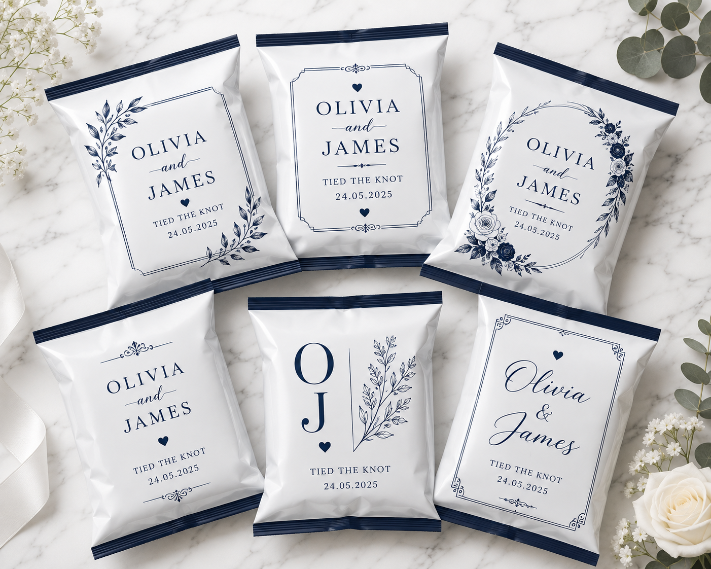 Personalised Wedding Crisp Packets | Custom Snack Bag Wrappers | Wedding Favours | Wedding Evening Snacks | Personalised Party Treat Bags