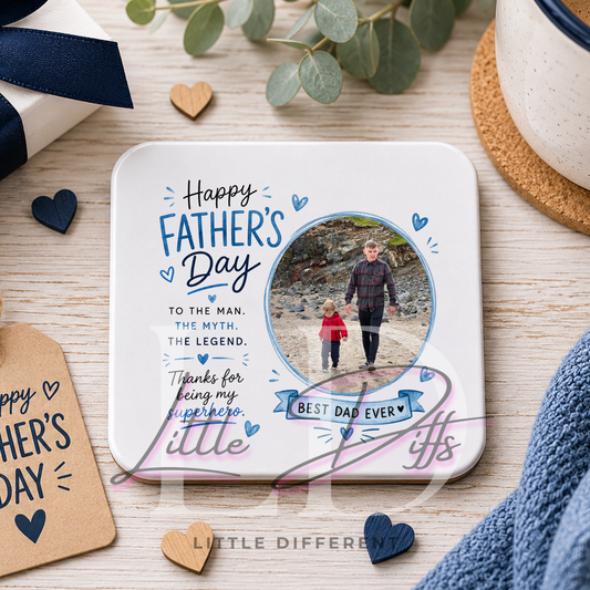 Personalised Father's Day Photo Coaster | Best Dad Ever Coaster | Custom Photo Gift for Dad