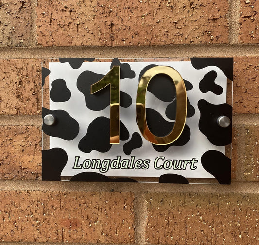 Cow Print Door Number Sign