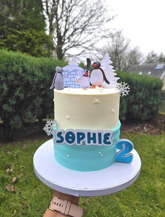 Personalised Pingu Theme Cake Topper & Charm Set – Winter Penguin Birthday Cake Decorations