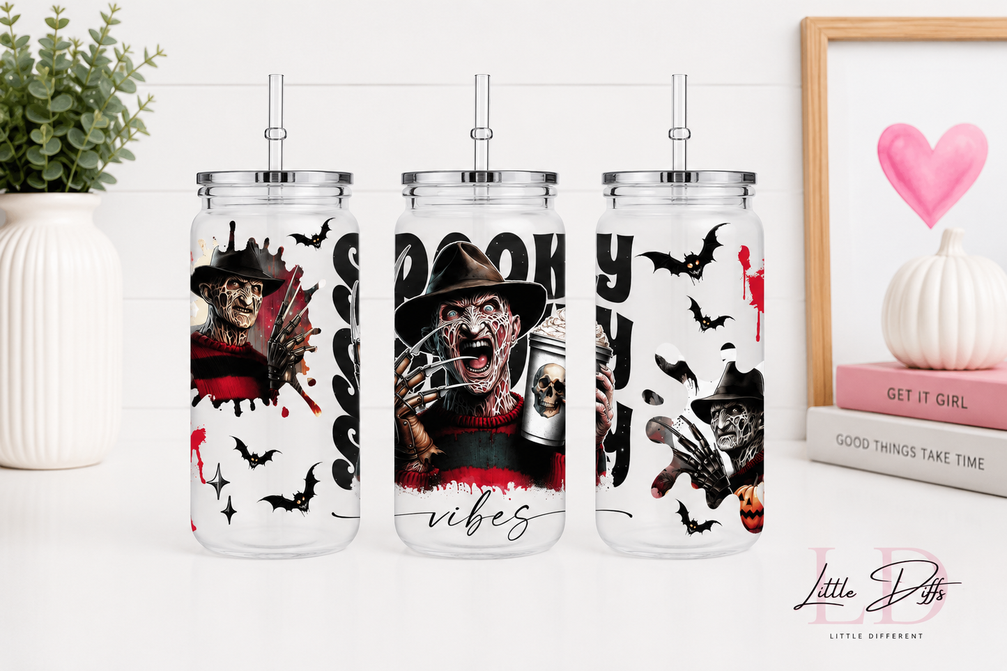 Spooky Nightmare Inspired UV DTF Libby Can | 16oz Clear Plastic Iced Coffee Cup with Lid & Straw | Halloween Tumbler