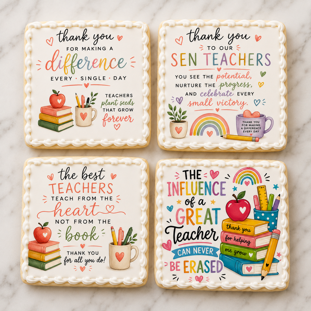 Teacher Appreciation Edible Image Toppers – Thank You Teacher Cookie & Biscuit Decorations