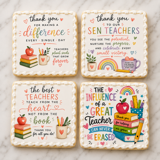Teacher Appreciation Edible Image Toppers – Thank You Teacher Cookie & Biscuit Decorations