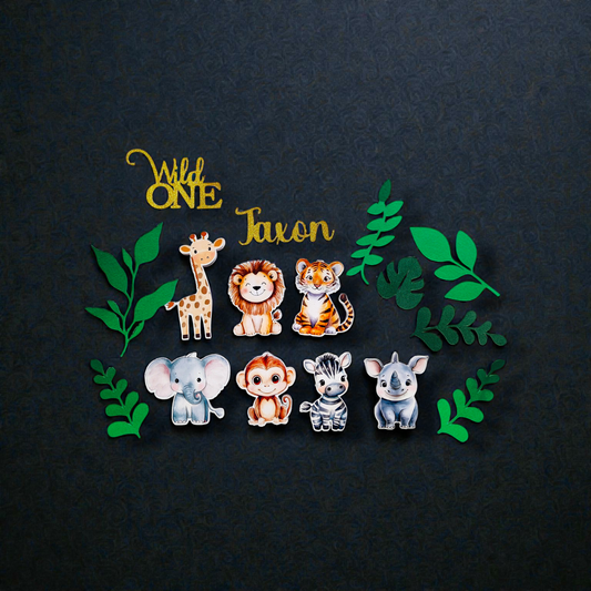 Wild One Safari Cake Charm Set – Jungle Animal Birthday Cake Decorations