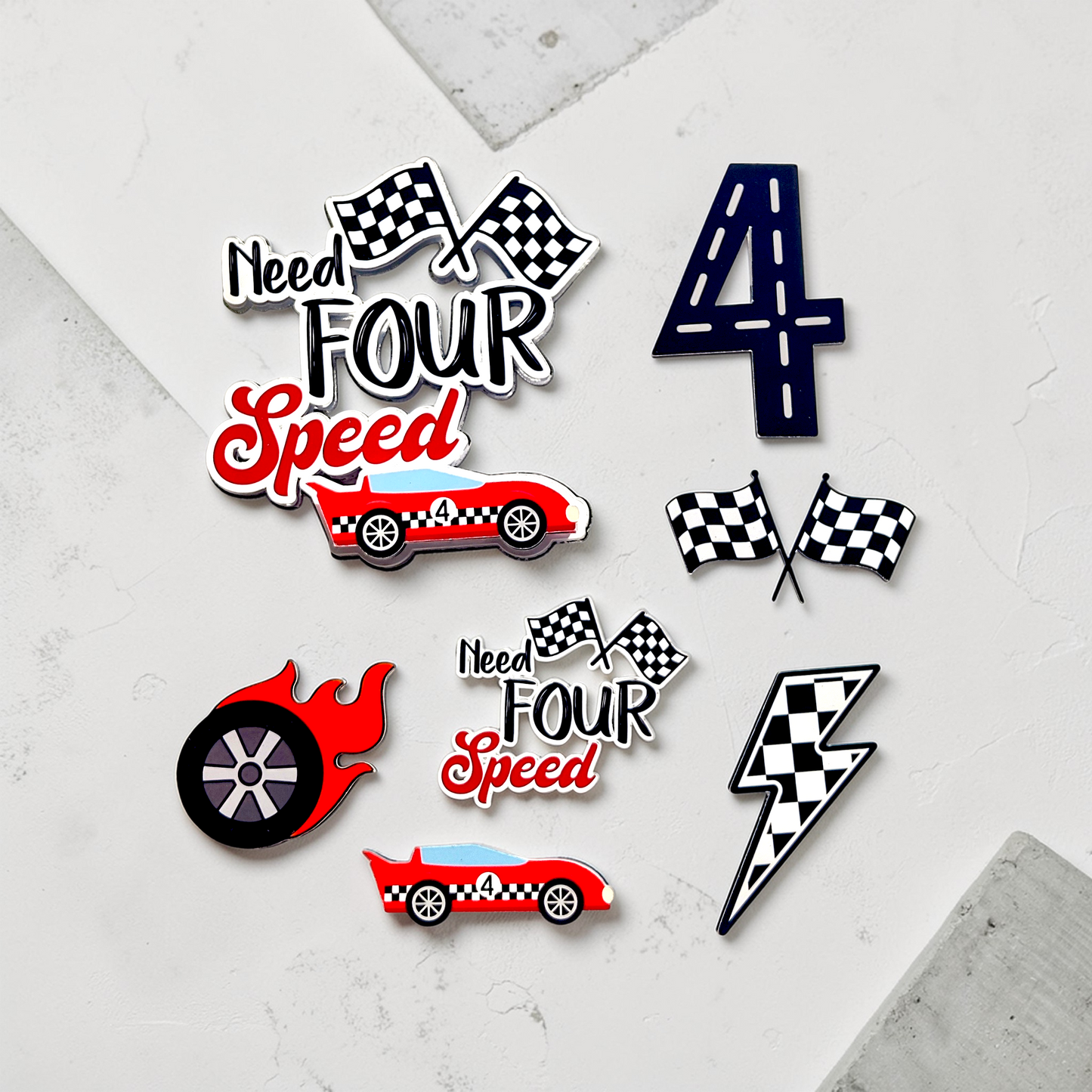 Need Four Speed Cake Topper Set – Race Car Birthday Cake Decorations